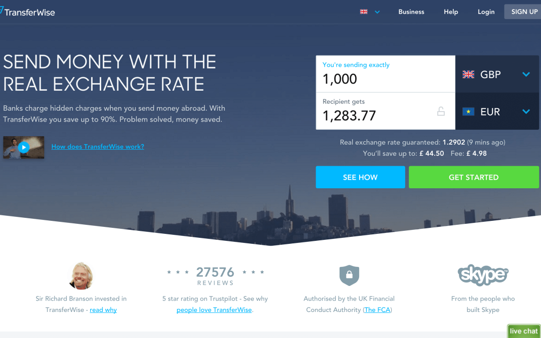 TransferWise homepage